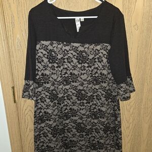 Emma & Michele Black and Tan Lace Midi Dress